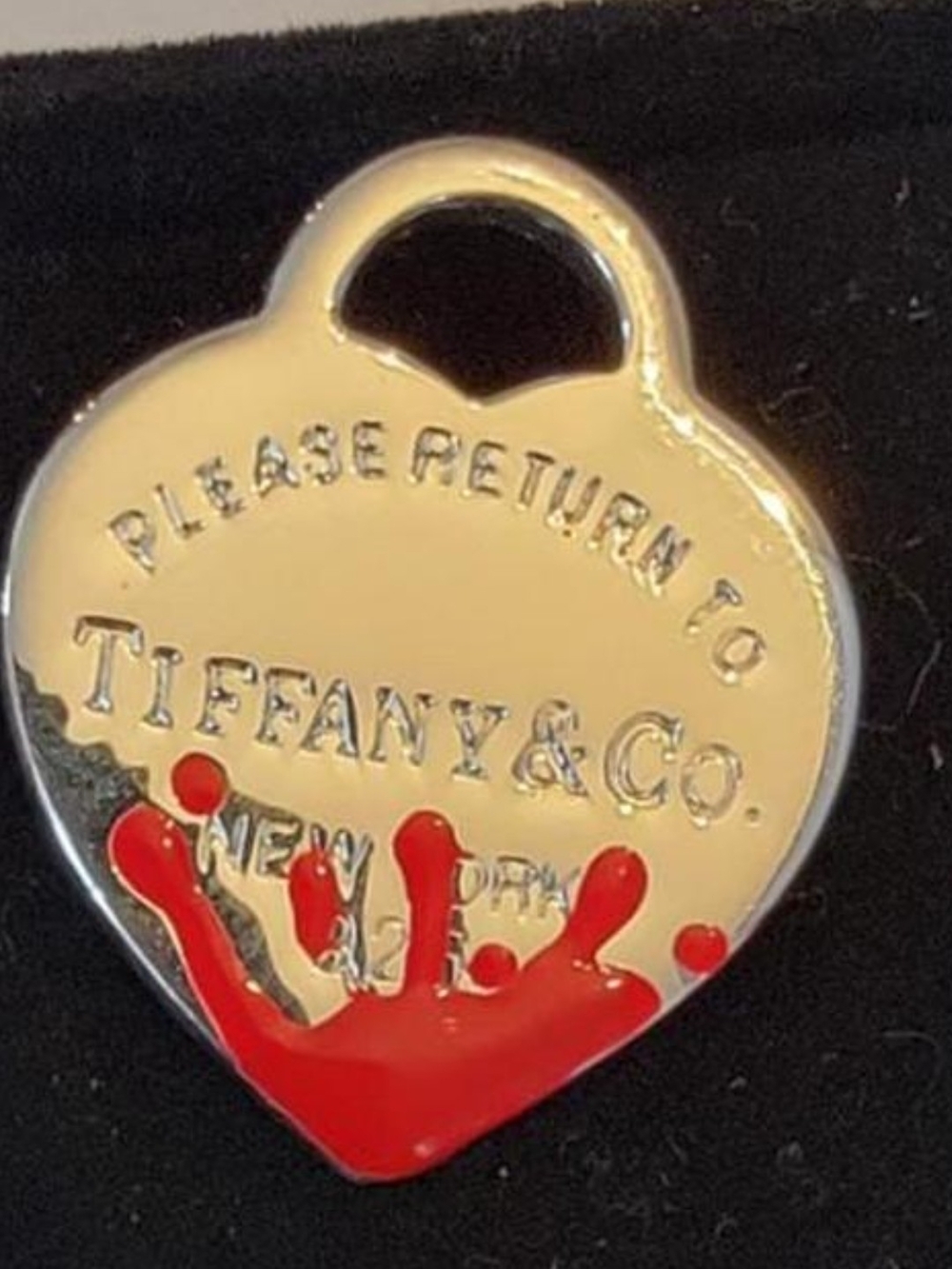 Tiffany & Co. Silver Heart Tag Charm with Red Splash Accent Discontinued